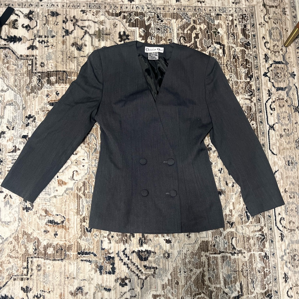 Dior Double-Breasted Pinstripe Blazer In Charcoal